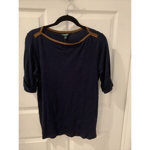 Lauren Ralph Lauren Women Gorgeous Blue Top short Sleeve boat Neck Sz L